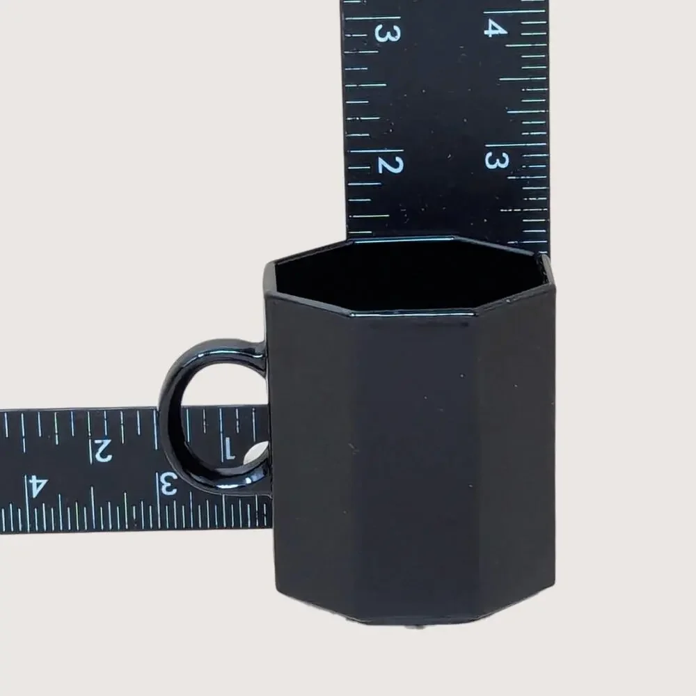 1980s Arcoroc France Octine Black Glass Espresso Cup and Saucer Set of 4